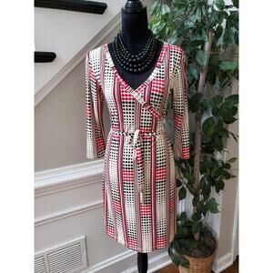 Licorice Wrap Dress Women Medium Multi Polka Dot Polyester Long Sleeve Tie Waist